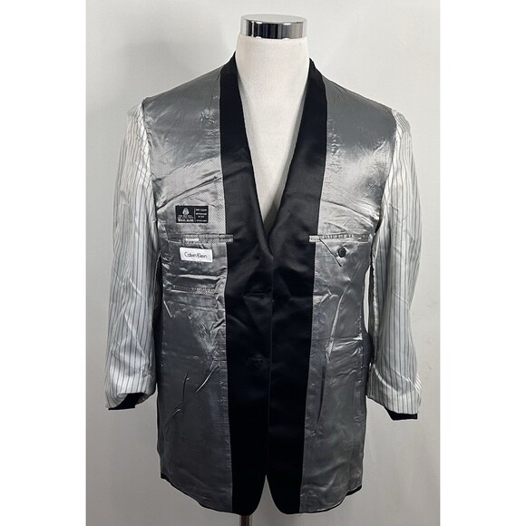 Calvin Klein 40R Tuxedo Jacket 100% Wool All Black Two Button Fully Lined - Picture 7 of 8